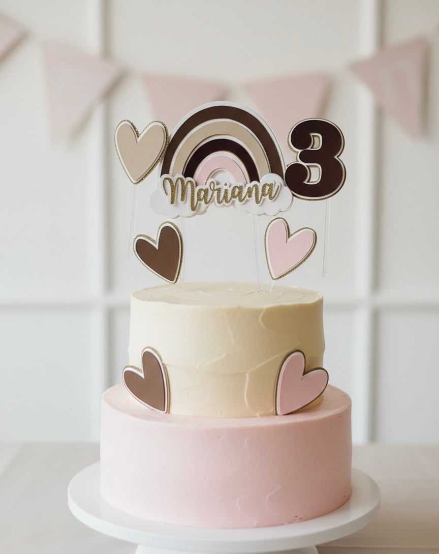 Rainbow & Hearts Cake Topper